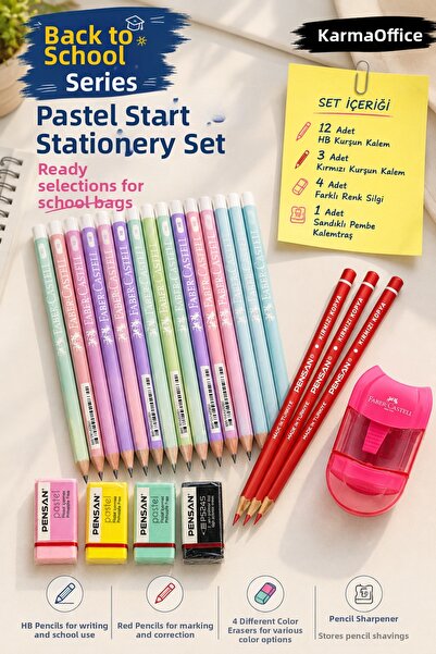 Faber Castell Faber-Castell Pastel Starter Stationery Set 12 Hb Pencils 3 Red...