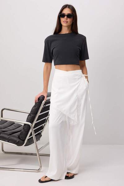 Trendyol Collection White Shawl Detailed Satin Wide Leg Satin Trousers Tprss2...
