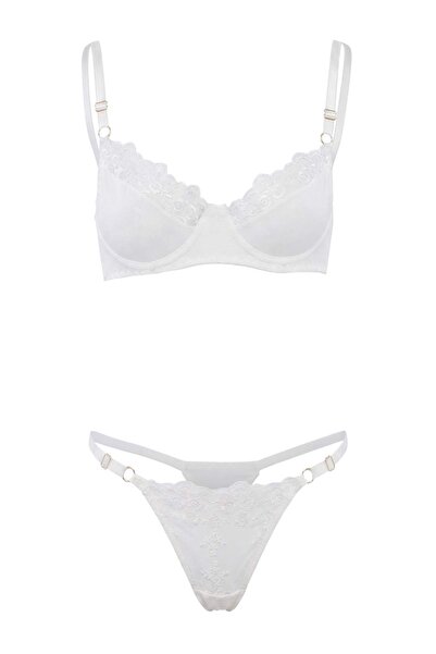 Trendyol Collection Ecru Lace Heart Detailed Floral Capless Underwear Set Thm...