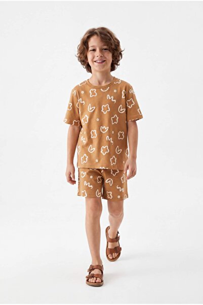 TRENDYOLKIDS Σετ Πλεκτό Πάνω και Κάτω Μέρος με Σχέδιο Μουστάρδας - TKDSS26AU0...