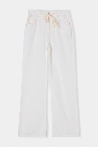Trendyol Collection White Dolphin High Waist Jeans with Elastic Waistband Wid...