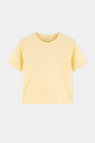 Trendyol Collection Tricou tricotat interlock, galben deschis, simplu, cu gât...