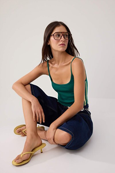 Trendyol Collection Emerald Green Fitted Pool Collar Thin Strap Sleeveless St...