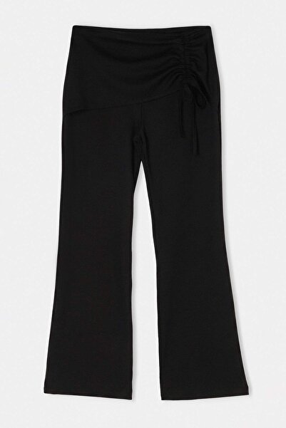 Trendyol Collection Black Regular Waist Drawstring Detailed Modal Long Knitte...