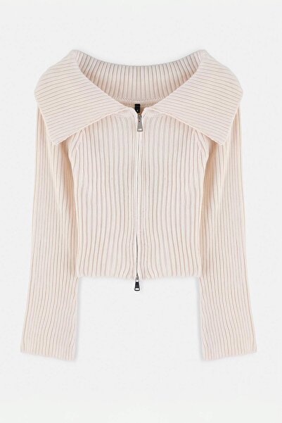 Trendyol Collection Cardigan tricotat cu guler răsucit și fermoar dublu TWOAW...