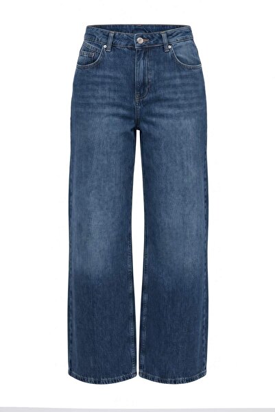 Trendyol Collection Premium Blue Drape High Waist Ankle Length Wide Leg Jeans...