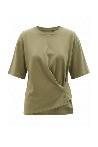 Trendyol Curve Khaki Regular Fit Low Sleeve Three Quarter Buckle 100% Cotton ...