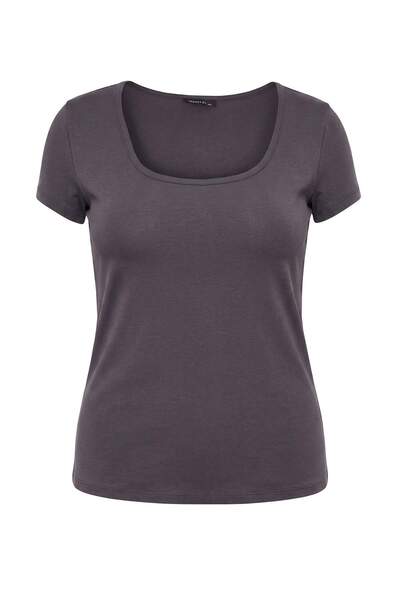 Trendyol Curve Anthracite Soft Soft Fabric Knitted Plus Size Blouse Tbbss26Af...