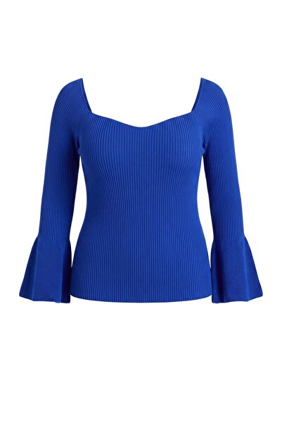 Trendyol Curve Saks Carmen-Kragen-Strickpullover mit Zierstreifen TBBAW26AN00031