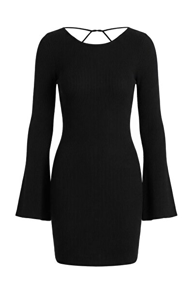 Trendyol Collection Black Mini Bodycone Spanish Sleeve Back Stone Detailed Kn...