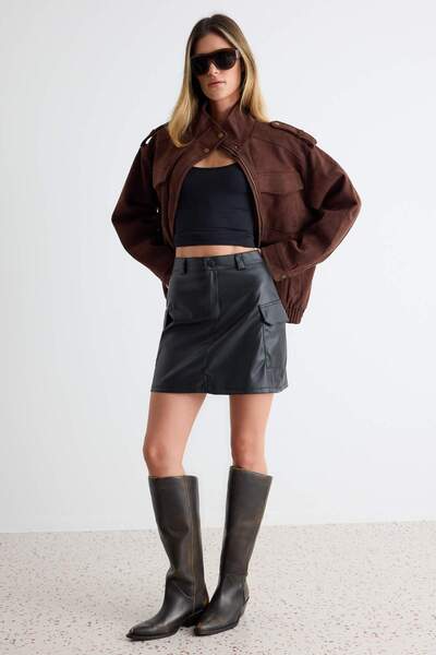 Trendyol Collection Mini-fustă neagră, cu talie înaltă, cu buzunare cargo TWO...