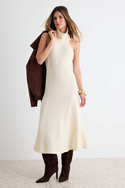 Trendyol Collection Ecru Soft Textured Stand Collar Sleeveless Knitwear Dress...