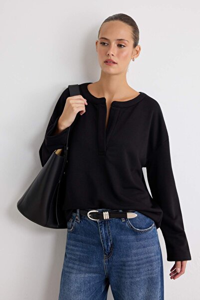 Trendyol Collection Black Thick Collar Detailed Oversize/Wide Cut Low Sleeve ...