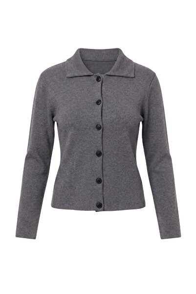 Trendyol Collection كارديجان تريكو سميك بياقة بولو من أنثراسايت TWOAW27HI00012