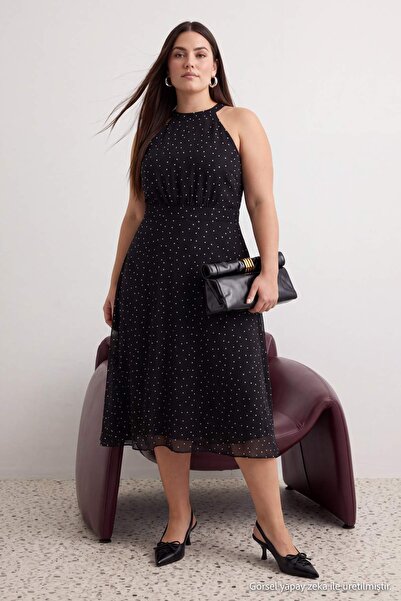 Trendyol Curve Black Woven Plus Size Dress Tbbaw27Ah00069