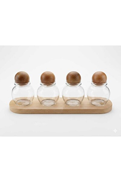ÜÇER AHŞAP Ahşap Top Kapaklı Cam Kavanoz ( 3 Lü Set ) 370 ml