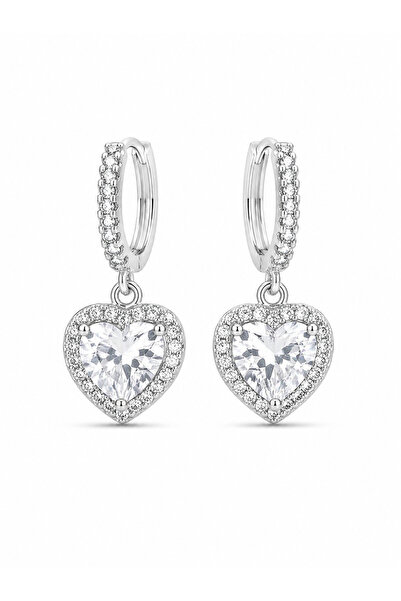 Clariss Brass Silver Color Zircon Stone Heart Model Women's Earrings