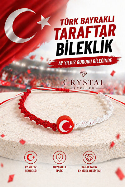 Crystal Atelier Kırmızı Beyaz Türk Bayraklı Taraftar Bileklik - Türkiye Milli...