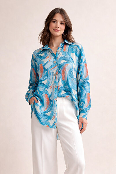 benguen Πουκάμισο Hijab με Τυρκουάζ σχέδιο 8880