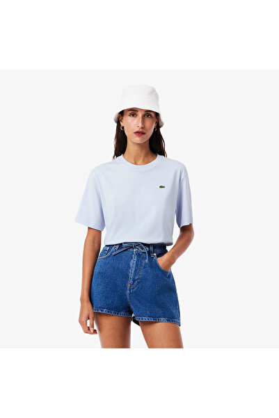 Lacoste Kadın Relaxed Fit Bisiklet Yaka Mavi T-Shirt