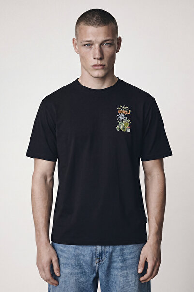 Sabri Özel BİSİKLET YAKA BASKILI ERKEK T-SHIRT Siyah