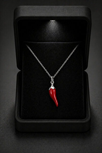 ÇEKİRDEK JEWELRY 925 Ayar Gümüş Kırmızı Biber Figürlü Kolye | Şans ve Nazar T...