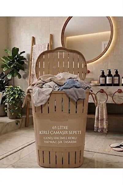Buclee 65L Dekoratif Kapaklı Banyo Kirli Çamaşır Sepeti - Geniş Hacim ve Hası...