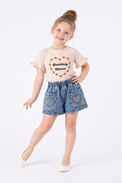 İncilay Set tricou și pantaloni scurți din denim pentru fete – Bijuterii de v...