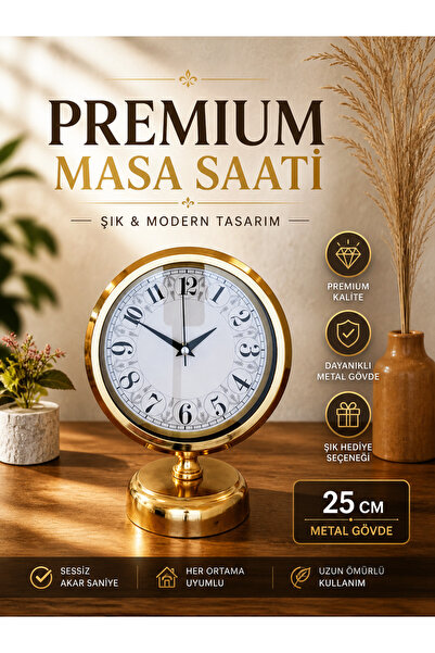 KOLAYEV Gold Metal Desenli Masa Saati 25x20 cm – Dekoratif Lüks Ofis & Salon ...