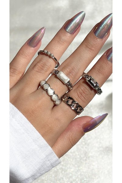 Eylülün Takısı Women's Silver Color 5-Piece Design Ring Set