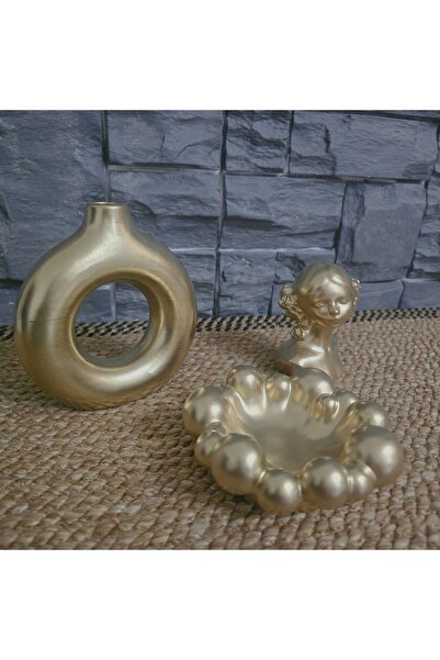 GOLD 3-Piece Decorative Set VASE FLOWER girl CANDLE HOLDER home DECOR TRINKET object GIFT