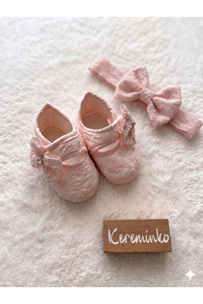 Kereminko Bebek 0-3 Months Newborn Pink Eyelet Embroidery Piece Baby Bandana ...