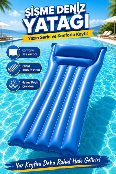 viyol marketim Şişme Deniz Yatağı 183 cm – Başlıklı Yivli Yüzey, Dayanıklı Vi...