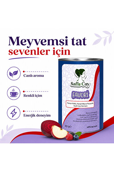 Safiş Çay FAVORİ Pancar Köklü Karışık Meyve Parçacıklı Siyah Çay Harmanı 80 g