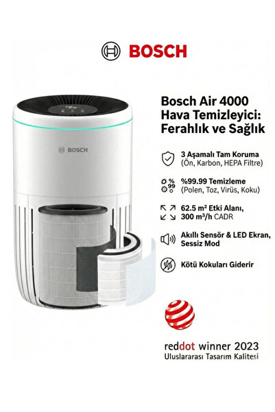 Bosch 62.5m² Geniş Salon ve Ofisler İçin Geliştirilmiş %99.9 Virüs ve Bakteri...