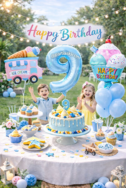 PARTİ AŞKI 9 Yaş Dondurma Temalı 5'li Balon Seti & Erkek Çocuk, Bebek Ice Cre...