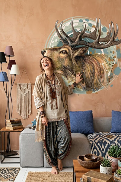 KT Decor Pastelni portret jelena - Moderna zidna naljepnica za dnevnu sobu i ...