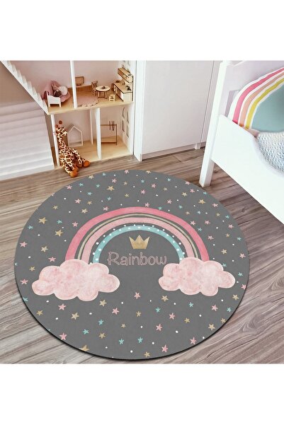 PINKIE HOME Dijital Baskı Kaymaz Taban Makinede Yıkanabilir Gökkuşağı Desenli...