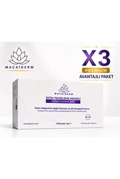 Macaiderm 3’lü İntim Bölge Temizleme Mendili | Günlük Hijyen ve Ferahlatıcı B...