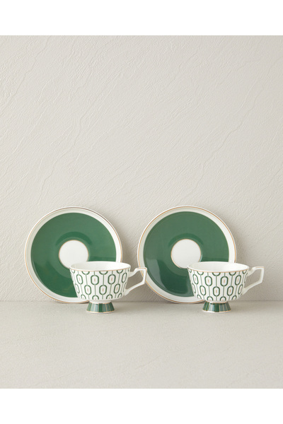 English Home Octavia New Bone China 4 Parça 2 Kişilik Kahve Fincan Takımı 90 ml Koyu Yeşil