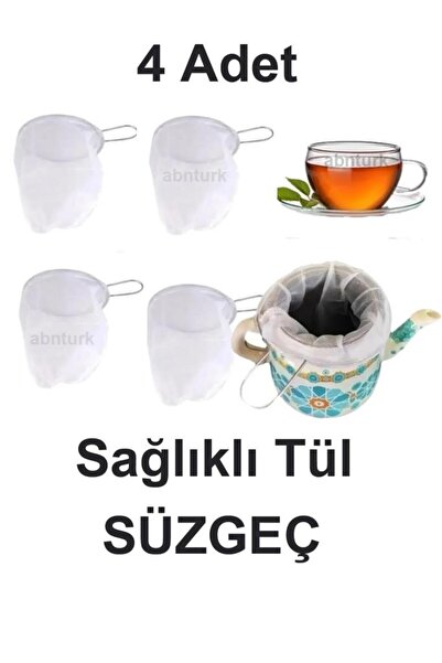 abnturk 4 Adet Çaydanlık içi Süzgeç Demlik Içi Filtreli Tül Çay Demleme Süzgeci