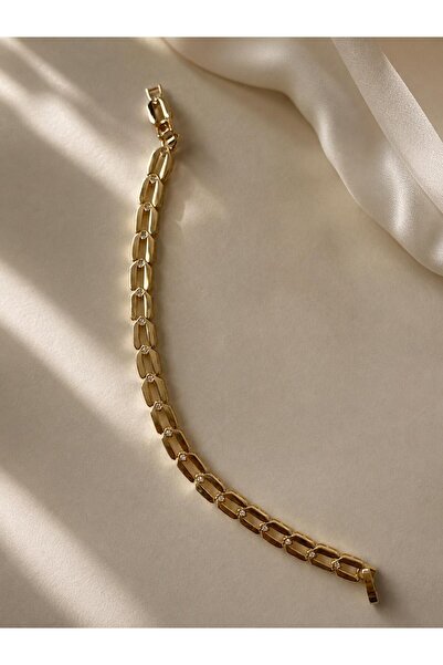 Ceso Accesories 14 K Altın Kaplama Geometrik Geçmeli Taşlı Modern Bileklik