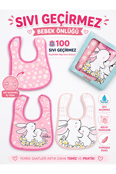 KARAMİLA 3'lü Set Bebek Mama Önlüğü Tavşan desenli Sıvı Geçirmez