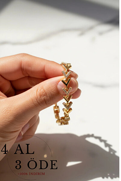 AYS Zirkon Taşlı V Model Gold Çelik Bileklik