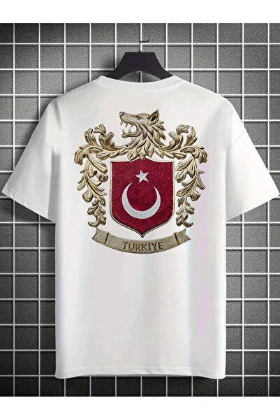 Genel Markalar Bozkurt Sembol Türkiye SIRT ve Ön Baskılı Unisex T-shirt