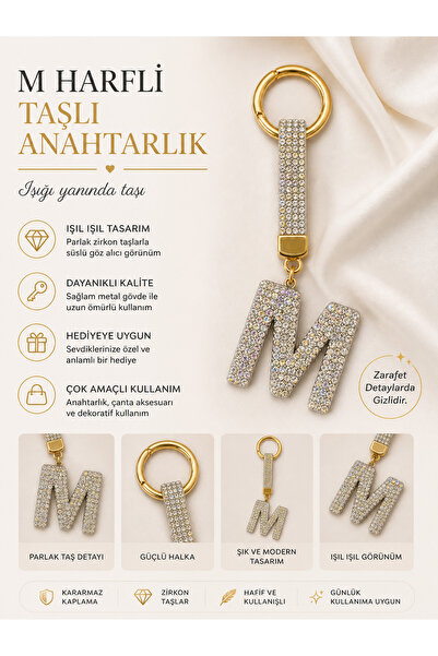 Nuvia M Harfli Taşlı Anahtarlık
