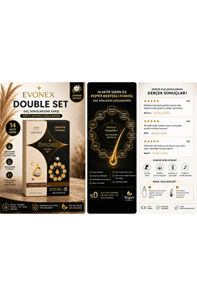 Evonex 14 Aktif Şampuan + Keratin Hair Milk Set | Dökülme Karşıtı, Sülfatsız,...