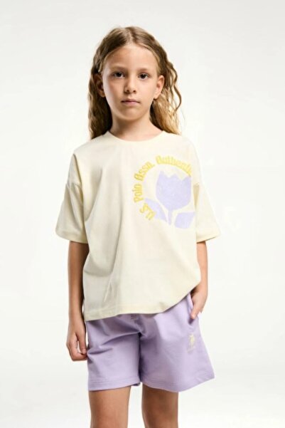 U.S. Polo Assn. U.S. Polo Assn. Girl's Short-Sleeved Tulip Print Detailed Sho...