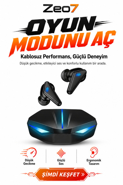 Zeo7 Işıklı TWS Kulak İçi Bluetooth Oyuncu Kulaklığı Düşük Gecikme Tüm Cihazl...