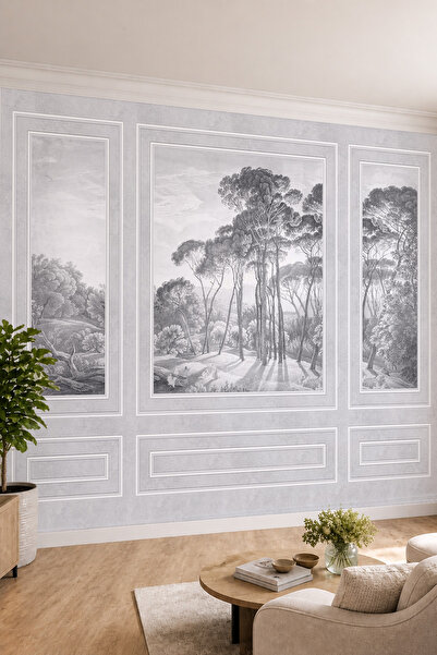 dreamwall Duvar Çıtası ve Klasik Orman Manzarası Desenli Tekstil Duvar Kağıdı